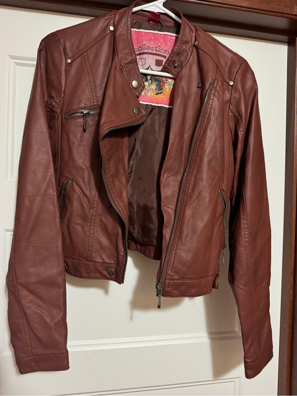 Bernardo Warm Chestnut Brown Faux Leather Moto Jacket